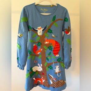 Mini Boden Blue Dress with Forest Animal Appliqué